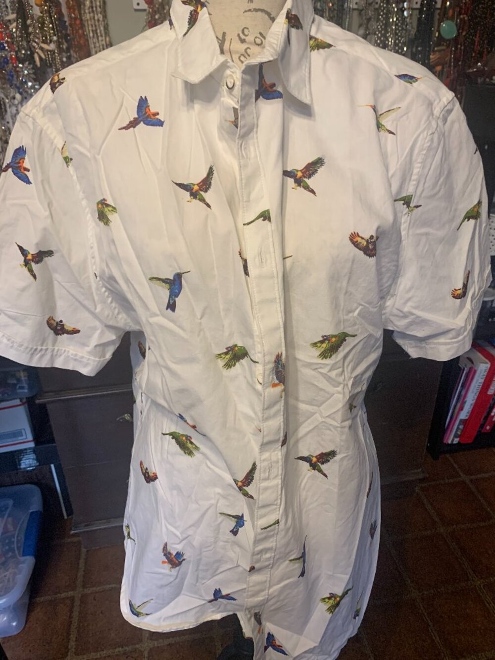 Cactusman Slimfit Boys Size XL Parrot Casual Button Down Short Sleeve Shirt